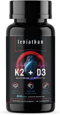 Leviathan Nutrition Vitamin D3 K2 2 in 1 Formula | 360mcg Vitamin K2 (MK7) + Vitamin D3 5000 IU Vegan Organic Extra Strength Vitamin Supplements - Support Heart, Teeth, Joint, and Bone Health