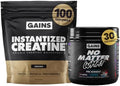 Gains in Bulk Instantized Creatine & No Matter What Pre Workout Powder Bundle, Soluble Creatine Powder, Paraxanthine, Amino Acids & L Theanine, 130 Servings