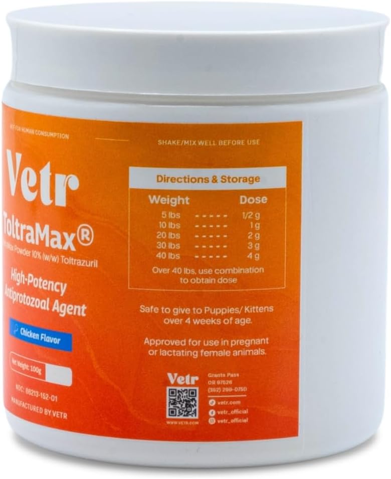 Vetr's Toltramax Toltrazuril Powder for Horses, Dogs, Cats, 100g (10.0%, Chicken)