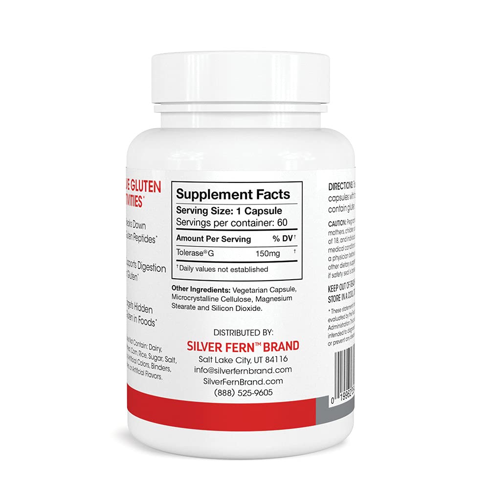 Silver Fern Gluten Comfort with Tolerase G - 1 Bottle - 60 Capsules | Digestive Enzyme Made Specifically to Break Down and Digest Gluten Protein