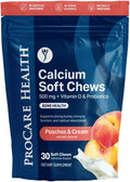 ProCare Health TruCal Calcium Soft Chews – Peaches & Cream Flavor | 500mg Calcium, 500 IU Vitamin D3, 500 Million CFU Probiotics | Bone & Digestive Support | 30 Count