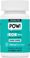 NovaFerrum Pow Chewable Iron Supplement 36mg for Anemic Teens & Adults 12+ | For Ages 12+ | Helps with Anemia and Iron Deficiency | Sugar Free, Vegan, Gluten Free Certified | 90 Servings