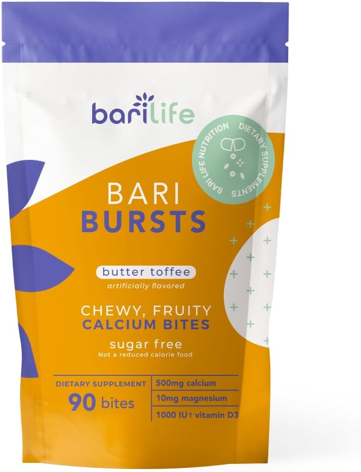 Bari Life Just One, Once Daily Bariatric Multivitamin with Iron (30 Tablets) and BariBurst Calcium Citrate Soft Chews for Gastric Bypass, Gastric Sleeve and Duodenal Switch (Butter Toffee)