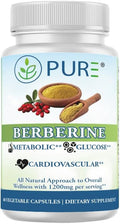PURE® Berberine Supplement, 1200mg, Metabolic, Glucose, Cardio, 60 Capsules, 30 Servings, 1-Month Supply, Plant-Based Dietary Supplement