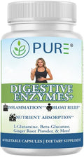 PURE® Digestive Enzymes+ with Probiotics - 60 Capsules - Advanced Gut Health & Bloat Relief - Full Spectrum Enzyme Blend for Protein, Carb & Fat Digestion - Made in USA