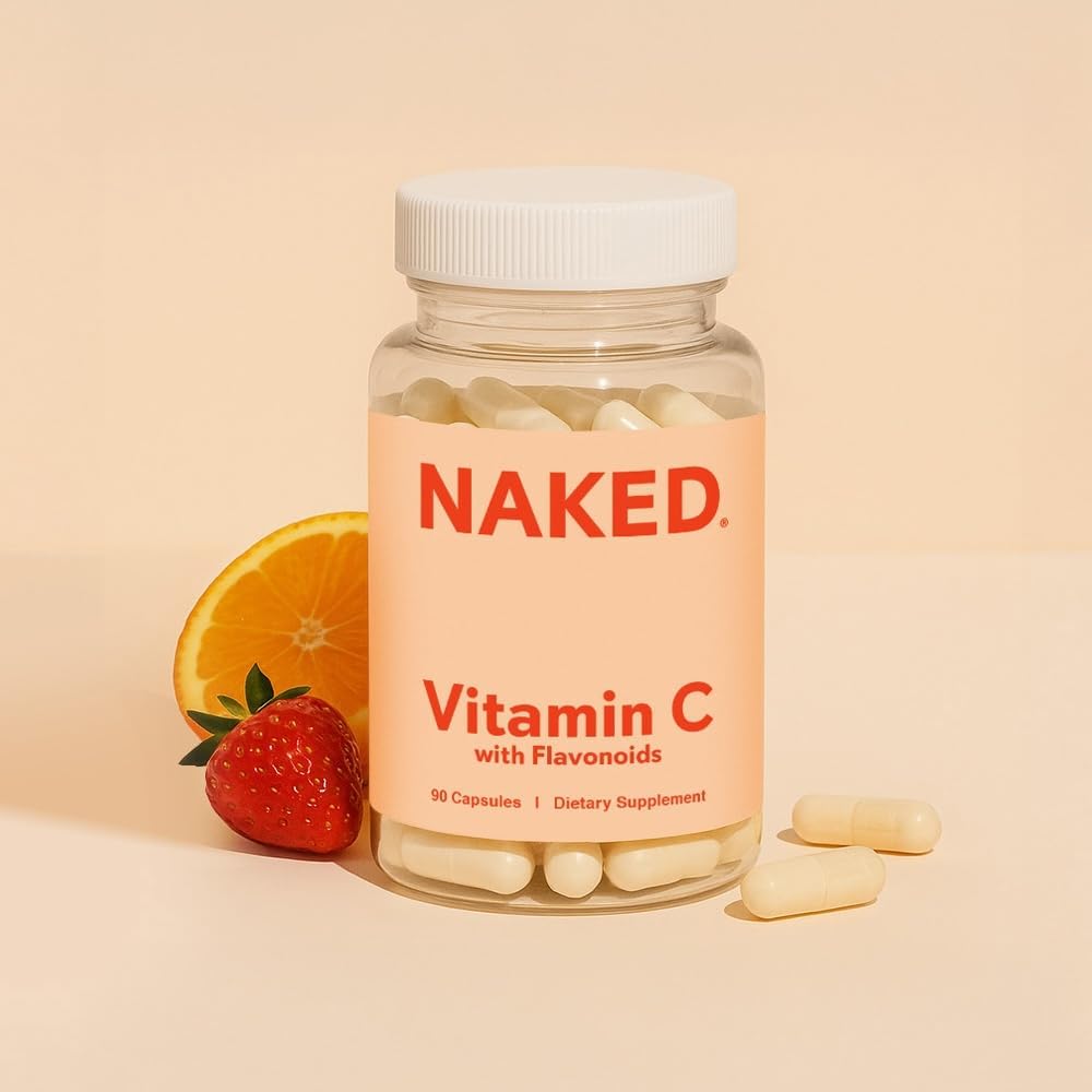 NAKED Vitamin C - 500mg Ascorbic Acid Capsules with Citrus Bioflavonoids - Daily Antioxidant and Immune Support* Made in USA - Vegan, Non-GMO - 90 Capsules