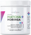 Livingood Daily Matcha + Moringa Powder, 30 Servings - 2in1 Matcha Powder and Moringa Supplement for Radiant Skin - Instant Green Tea with L Theanine - Vegan, Gluten Free, Non GMO - Made in USA