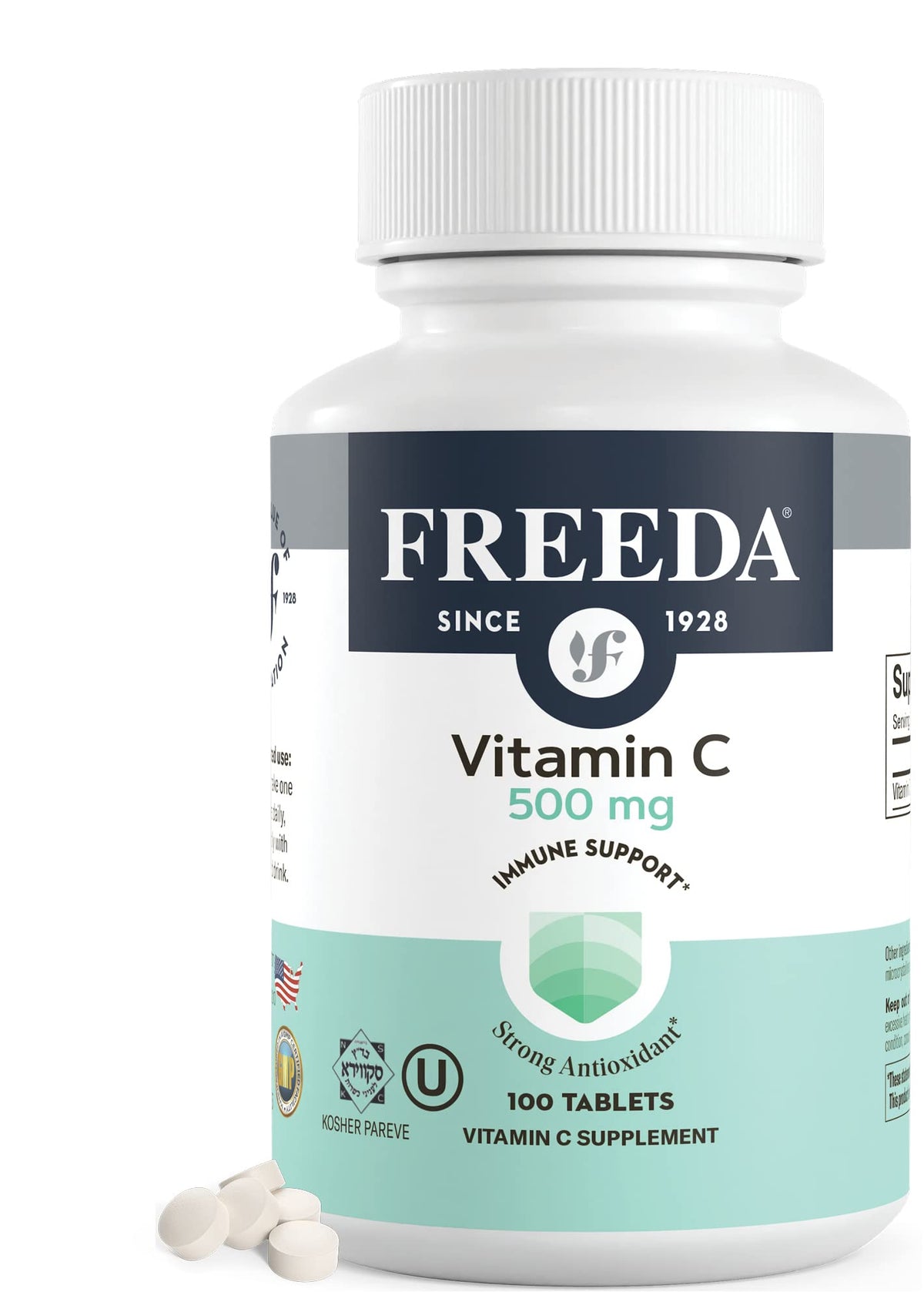 FREEDA Vegan Vitamin C 500mg – Kosher Immune Support & Antioxidant – Helps Maintain Healthy Skin & Hair, Supports Iron Absorption – No Gluten, No Lactose, No Artificial Flavor or Color – 250 Tablets | Kosher Supplement to Support Antioxidant Protection, H