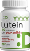 Lutein and Zeaxanthin Supplements, 40mg Per Serving, 300 Softgels – Plus Astaxanthin, Omega-3s, & Phospholipids – Non-GMO