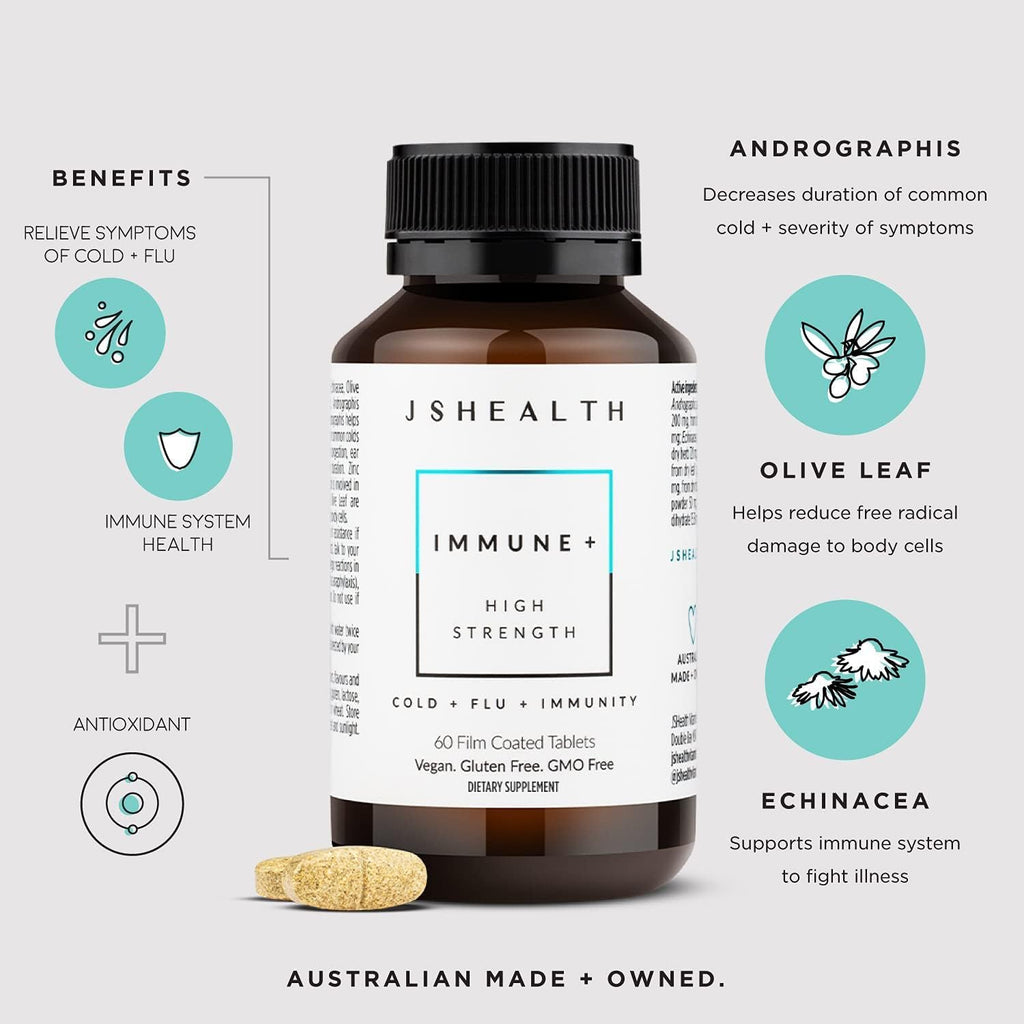 JSHealth Vitamins Immune + Immunity Booster Supplement, 60 Tablets | Made with with Zinc Vitamin C Echinacea and Olive Leaf Antioxidants