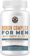 Boron Supplement For Men With Tongkat Ali - Vitamin D3, Zinc Picolinate 30mg, Longjack Tongkat Ali For Men - Boron Citrate 10mg For Men’s Health - Non GMO, Gluten Free, No Allergens - 60 Count
