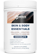 Renue By Science Skin & Body Essentials | Collagen Peptides Electrolytes Creatine & BCAA Powder | Collagen (12g) Creatine Monohydrate (4g) per Serving with Taurine & Glycine | Made in USA - Chocolate