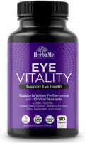 HerbaMe Eye Vitamins Supplement with Lutein, Bilberry, Beta Carotene, L-Taurine, Zinc and Quercetin, 90 Capsules, Supports Vision, Ocular and Macular Health, Helps Eyes Filter Blue Light