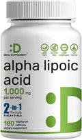 Alpha Lipoic Acid 1,000mg, 180 Veggie Capsules – 50/50 R-ALA & S-ALA for Max Bioavailability – Antioxidant Supplement – Energy & Nervous System Support – Non-GMO