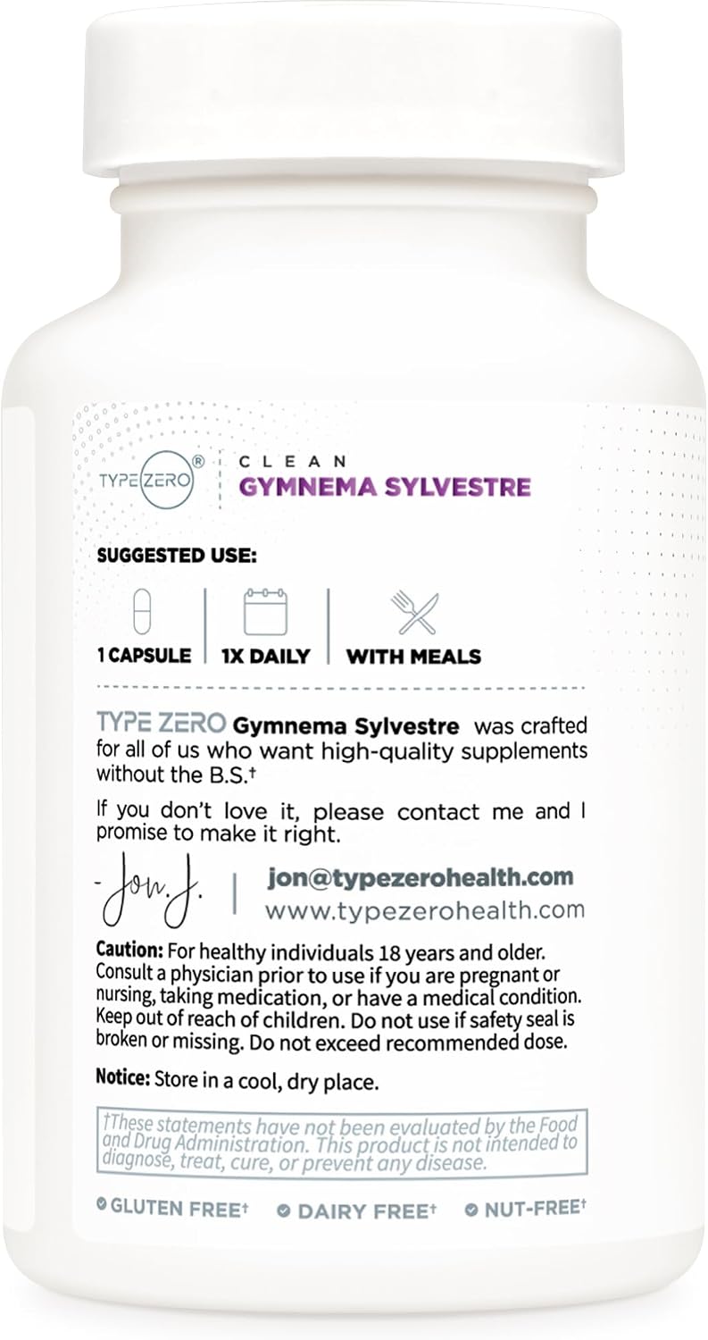 Type Zero Clean Gymnema Sylvestre Extract 120 Capsules for 120 Servings Per Bottle - Non-GMO. Gluten Free