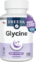 FREEDA Pure Glycine 1800mg Amino Acid Supplement – 100 Capsules | Supports Relaxation, Sleep Quality & Recovery with Pure L-Glycine - Vegan, Kosher, and Gluten-Free Formula