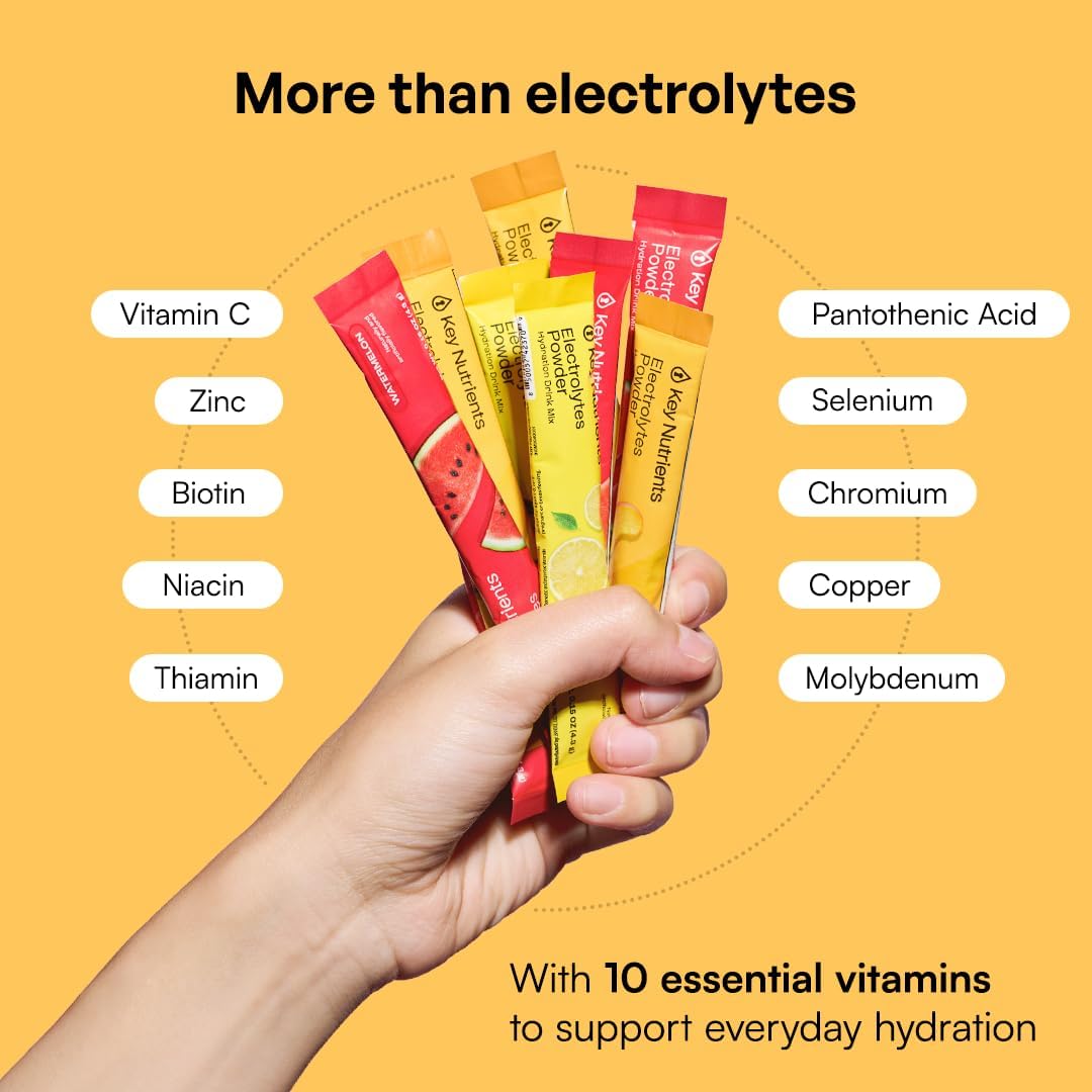 KEY NUTRIENTS Electrolytes Powder Bundle, Refreshing Lemonade 90 Servings Jar + Variety Pack 20 Count Packets, Sugar Free Hydration Travel Drink Mix with Vitamins & Minerals, No Calories