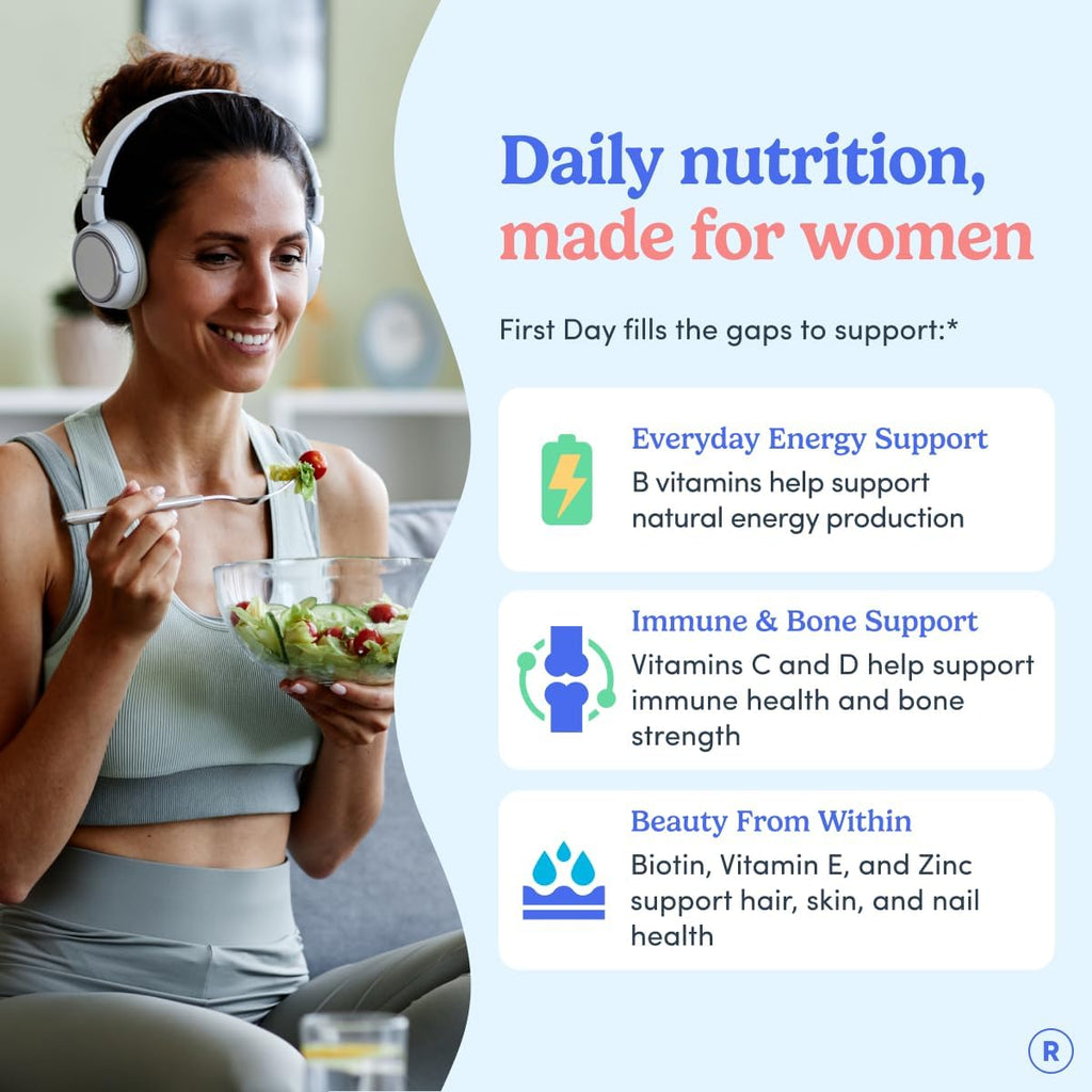 FIRST DAY Women's Multivitamin Gummies with Methylated Folate, 60 Gummies | Vegan daily multivitamin for women with biotin, zinc and organic superfood blend; take 2 gummies daily for everyday nutrition