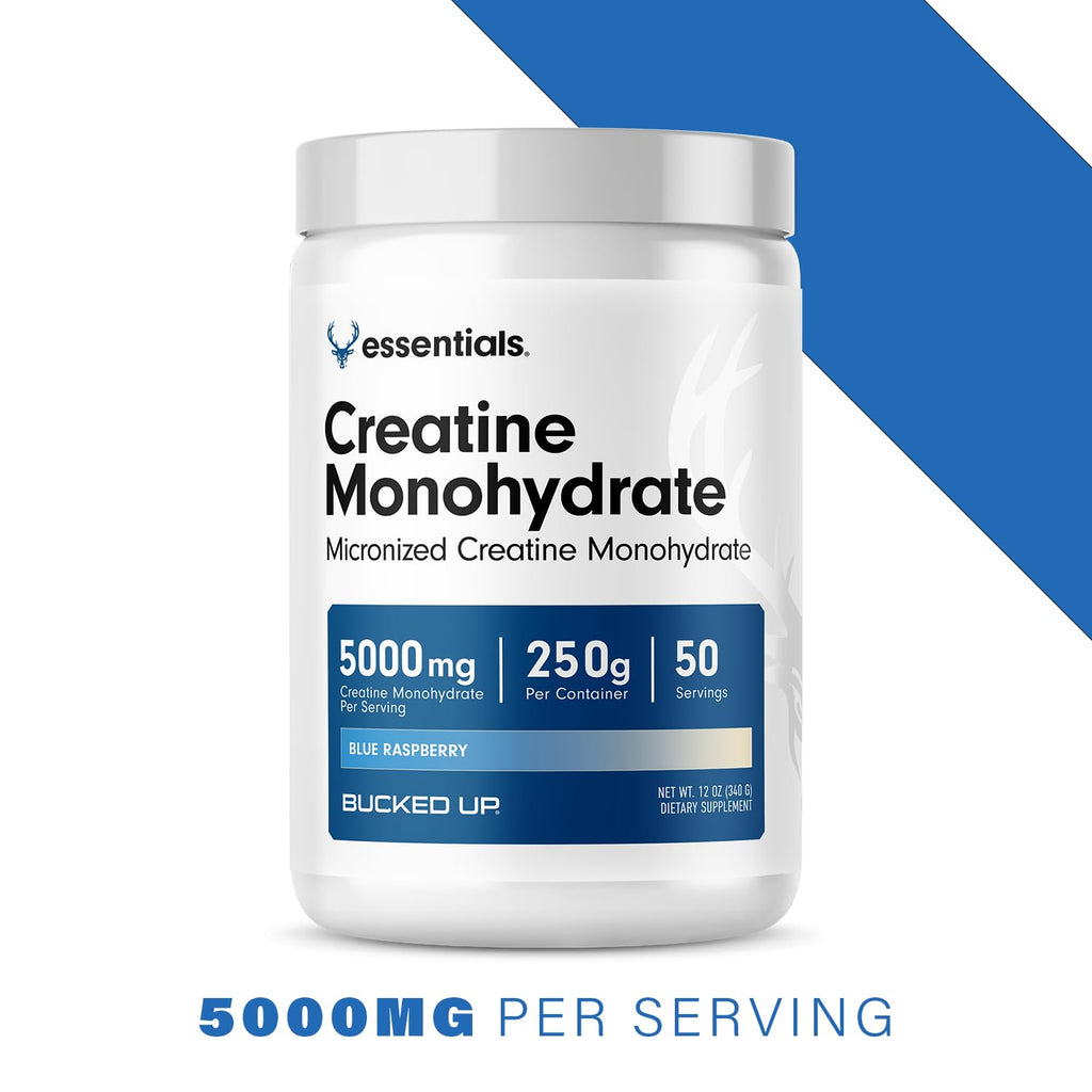 Bucked Up Pure Micronized Creatine Monohydrate for Women and Men - Easy to Mix and Unflavored - 5G Per Serving - 50 Servings - 250 Grams Per Container