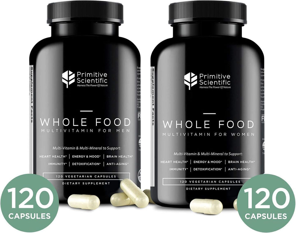 Primitive Scientific Whole Food Men & Women’s Supplement for Holistic Health (Bundle) | Women’s Multivitamins (120 Capsules) + Men’s Multivitamins (120 Capsules) |Full-Spectrum, 100% Natural, Non-GMO