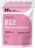 Micro Ingredients Vitamin B12 5,000 mcg | Methylcobalamin – 240 Chewable Tablets | Fast Dissolve, Natural Strawberry Flavor | Vegan, Non-GMO, Gluten Free - 1`