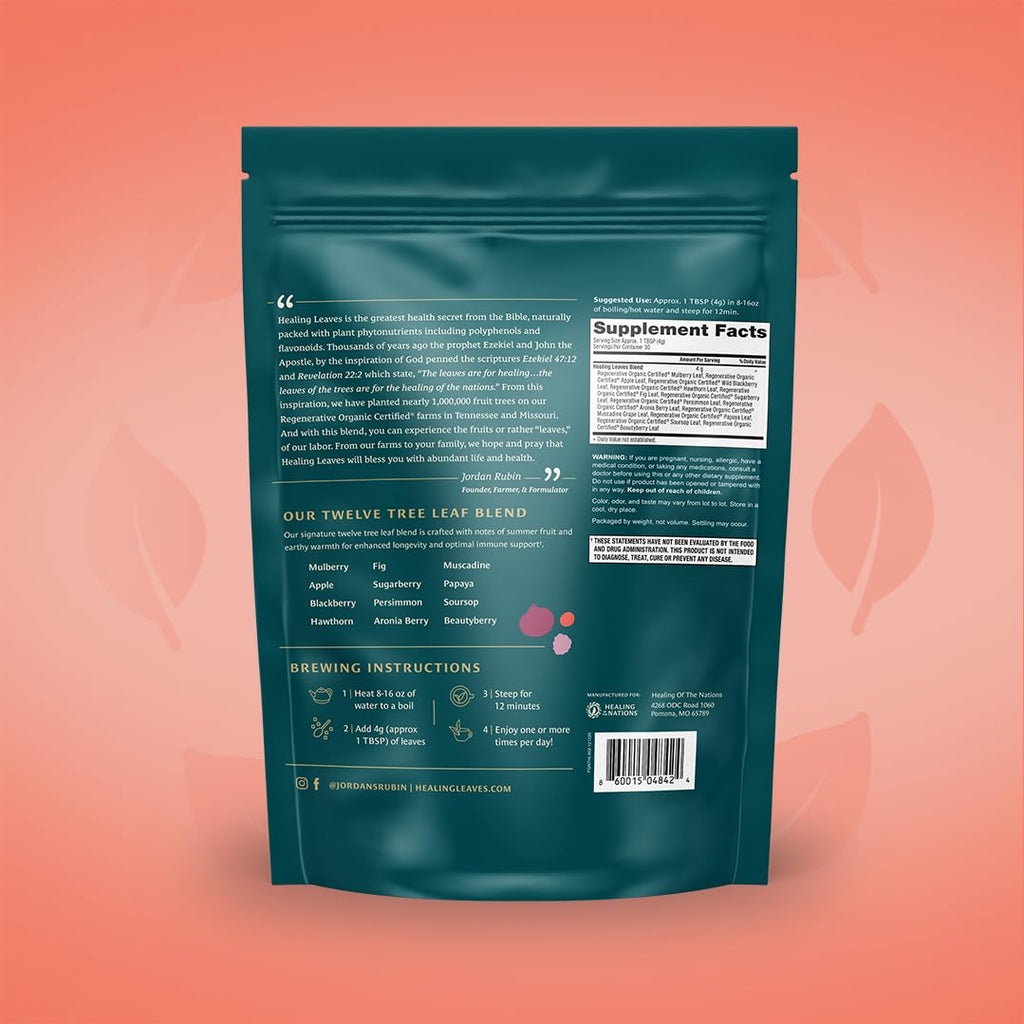 Healing Leaves, Longevity Blend Loose-Leaf Tea- 30 Servings | Biblically Inspired, 12 Fruit Tree Leaf Blend. Supports Digestion, Immune Function, Healthy Inflammation Response and Energy