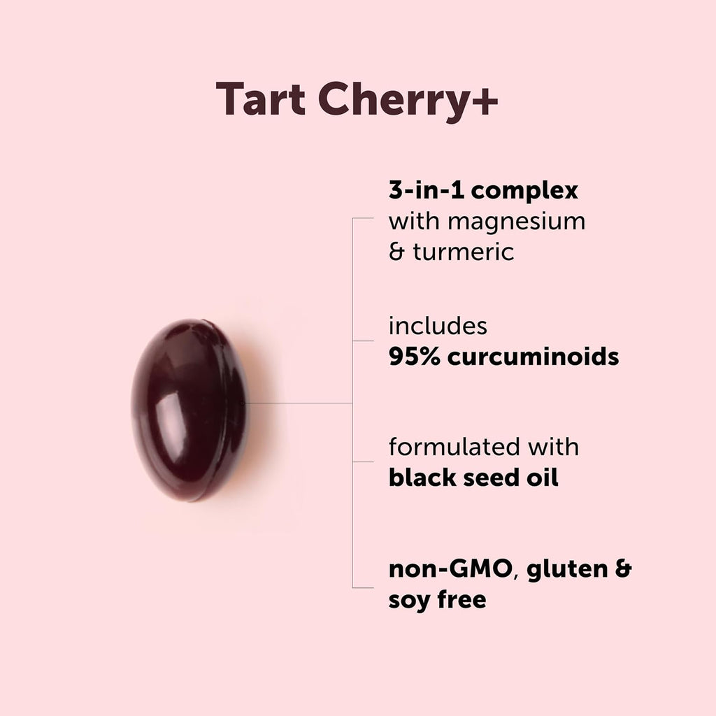 Tart Cherry+ with Magnesium Glycinate & 95% Turmeric Curcumin, 300 Softgels | Made with Black Seed Oil | Tart Cherry Extract Supplement | 3-in-1 Herbal & Mineral Complex | Non-GMO, Gluten Free