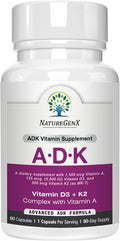 NatureGenX ADK Vitamin Supplement – Vitamins A, D3 & K2 MK-7 for Bone Health & Calcium Absorption – Gluten-Free, Non-GMO, Soy-Free – 60 Capsules (2-Month Supply) | For Bone Health & Calcium Absorption - Immune Support, Gluten-Free, Non-GMO, Soy-Free - 60