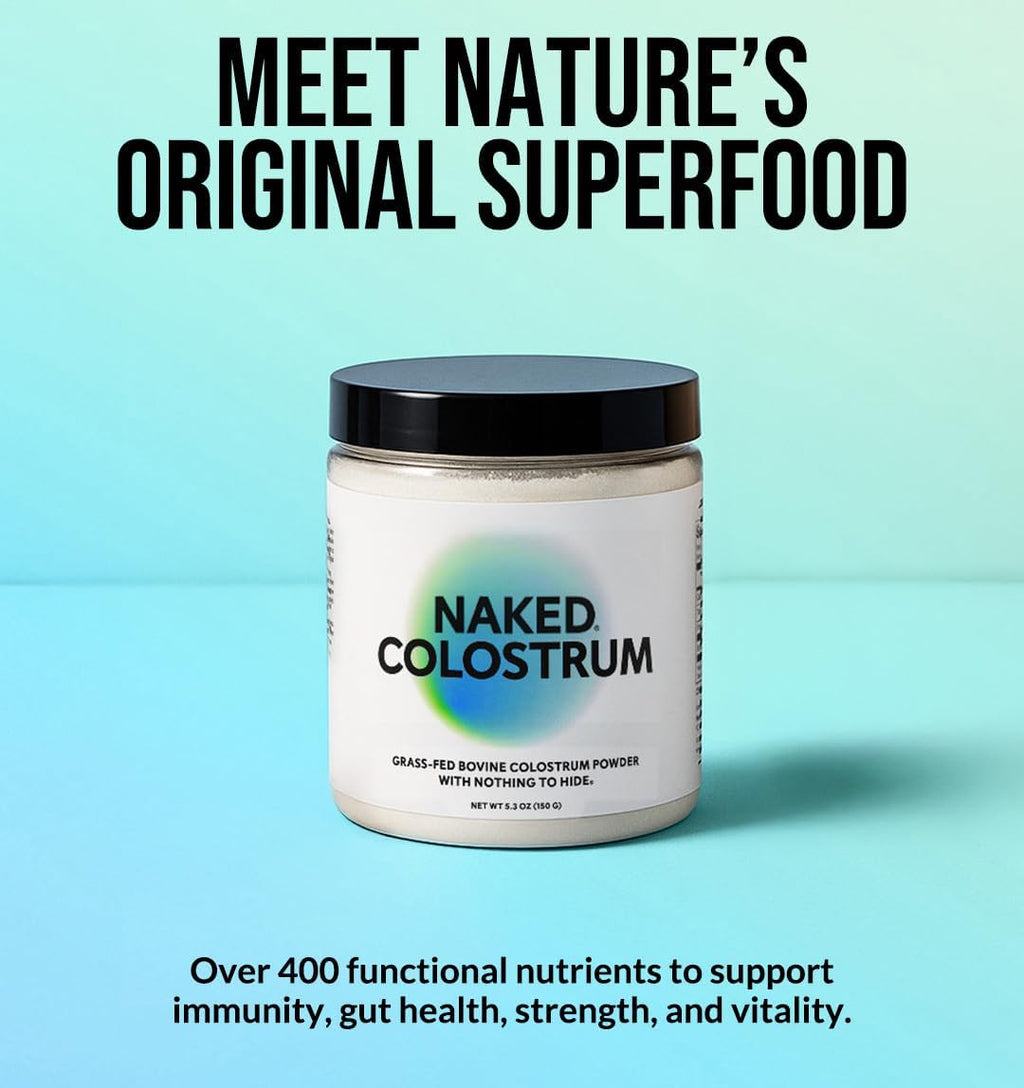 NAKED Colostrum Powder – 100% Grass-Fed Bovine Colostrum Supplement from US Farms | Tested at 20%+ IgG | Gut Health, Immunity, Recovery & Skin Support - 150 Servings