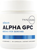 Type Zero Ultra Clean Alpha GPC Choline Supplement (600mg) 90 Capsules | Soy Free, GMO-Free Nootropics Alpha GPC 600mg / 300mg, Brain Memory and Focus Supplements, 45 Servings