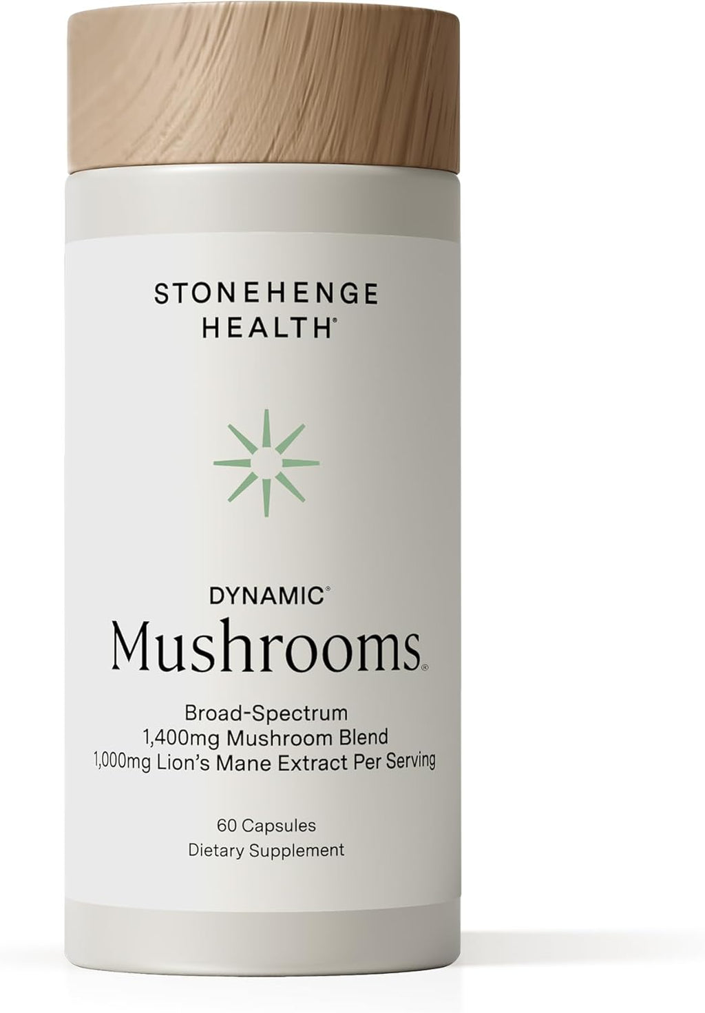 Stonehenge Health Dynamic Mushrooms 1,400 mg Per Serving, 5 Mushroom Complex (Lion’s Mane, Reishi, Chaga, Maitake, Shiitake) 100% Fruiting Bodies, No Mycelium – Brain, Memory & Immune Support 60 Caps