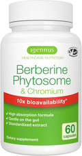 Igennus Dual Action Berberine Phytosome 550mg & Chromium Picolinate, 10x Absorption, Blood Glucose Control, Standardized Berberis Extract Supplement, Clean Label, Vegan, 60 Capsules