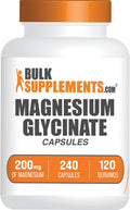 BulkSupplements.com Magnesium Glycinate Capsules - Magnesium Supplement, Magnesium Glycinate 200mg - Gluten Free, 2 Capsules per Serving, 240 Count (Pack of 1)
