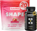 Gains in Bulk HER Stack, Instantized Creatine for Women & D3 K2 Supplement, Strawberry Fizz Flavor, Wellness Support for Men & Women, 20 Packets and 60 Softgels