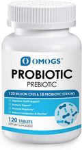 OMOGS Probiotics 120 Billion CFUs 18 Strains,with 3 Organic Prebiotics & Vitamin C,Nutritional Supplement for Women,Men & Kids,Support Metabolism,Immunity and Digestive Health,Non-GMO, 120 Tablets