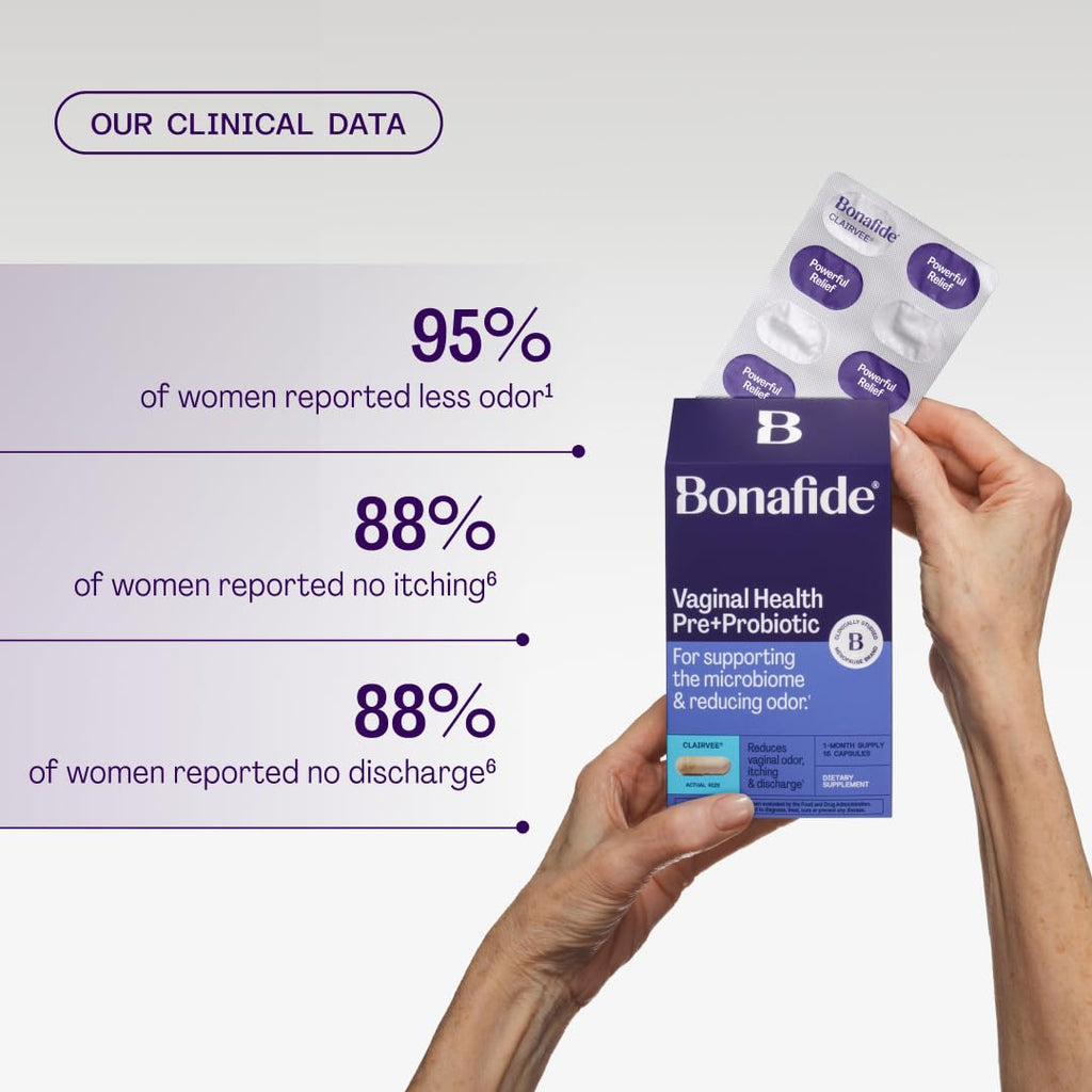 Bonafide Clairvee Vaginal Probiotic for Relief from Odor, Itching, & Discharge. — 1-Month Supply (15 Capsules)