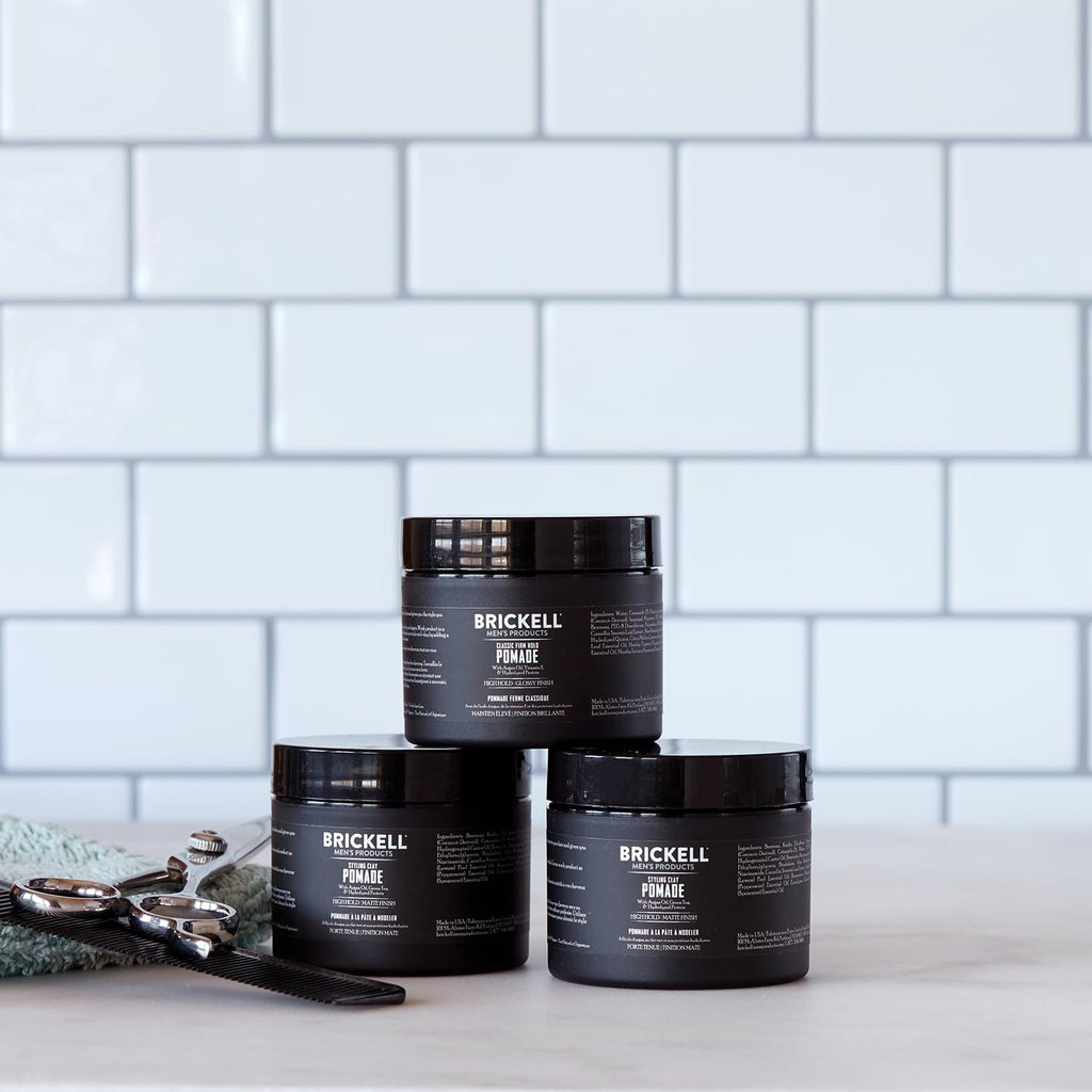 Brickell Men's Products Hair Styling Clay Pomade For Men, Strong Hold & Matte Finish, Product for Modern Hairstyles, With Argan Oil, Niacinamide, and Hydrolyzed Protein, 2 Ounces, Scented