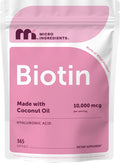Micro Ingredients Biotin 10,000 mcg with Hyaluronic Acid 25 mg Per Serving | Made with Coconut Oil | 365 Softgels | 1 Per Day | One Year Supply | Non-GMO & Gluten Free