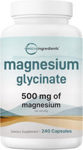 Micro Ingredients Magnesium Glycinate 500mg Per Serving, 240 Capsules | Potent Elemental Form, Chelated, High Absorption | Healthy Muscle, Bones, & Mood Support Supplement | Non-GMO