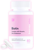 Betterrvits Hair Growth Vitamins for Women - Biotin 12,000 mcg with Zinc, Copper and Selenium Complex | Hair Skin and Nails Supplement for Women and Men with Keratin KeraGlo | 60 Capsules
