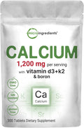 Calcium 1,200mg with Vitamin D3 & K2, 300 Tablets | Calcium Supplements for Women & Men | Mineral Complex Support Bone, Teeth, Colon & Cardiovascular Health | Non-GMO, Gluten-Free