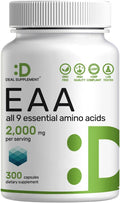 Essential Amino Acids (EAA) 2000mg Per Serving, 300 Capsules – Unflavored - 9 in 1, All BCAAs (Branched-Chain Aminos) – Lean Muscle Support & Natural Pre Workout Supplement