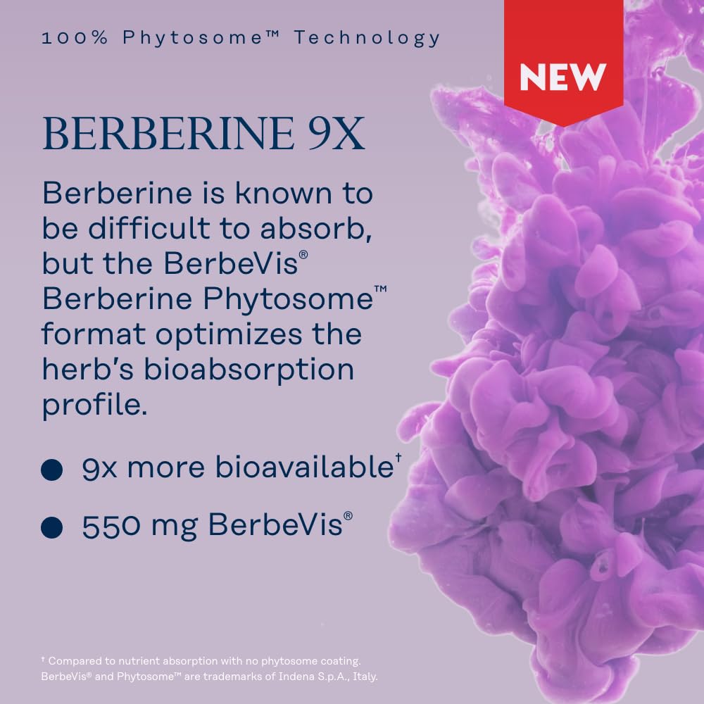 SOLARAY Berberine Phytosome - 9X Absorption and Easy-to-Digest - Standardized to 30% Berberine HCl - Vegan, Made Without Soy - 60-Day Guarantee - 30 Servings, 30 VegCaps