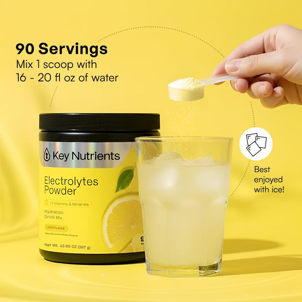 KEY NUTRIENTS Electrolytes Powder Bundle, Refreshing Lemonade 90 Servings Jar + Watermelon 90 Servings Jar, Sugar Free Hydration Drink Mix with Vitamins & Minerals, No Calories