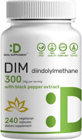 DIM Supplement 300mg with Black Pepper, 240 Vegetarian Caps, 4 Months Supply | 2-in-1 Dim Supplement for Women & Men | Diindolylmethane Plus Black Pepper Extract for Enhanced Absorption*