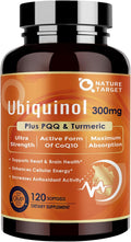 NATURE TARGET Ubiquinol CoQ10 300mg with PQQ & Turmeric, 120 Count | High Absorption Coenzyme Q10 with ALA & Black Pepper, Supports Antioxidant for Brain Health, Energy Production