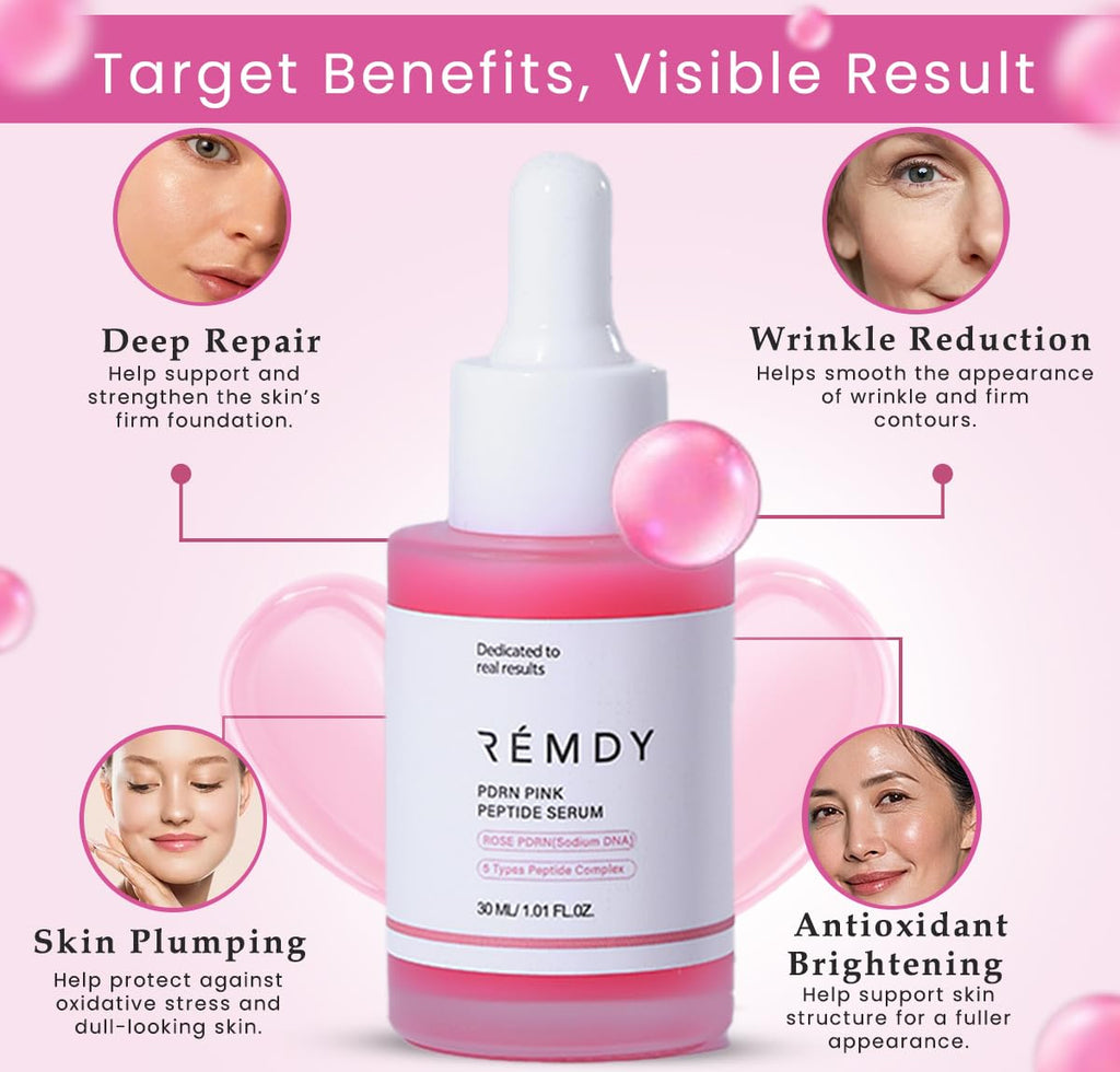 PDRN Pink Peptide Serum — 100% Natural, Vegan PDRN Serum (1 fl oz, 30ml) | Multi-Peptide & Hyaluronic, Skin Barrier Support, Wrinkle & Pore Care, Firming, Hydration Glow, Rose PDRN (Sodium DNA)