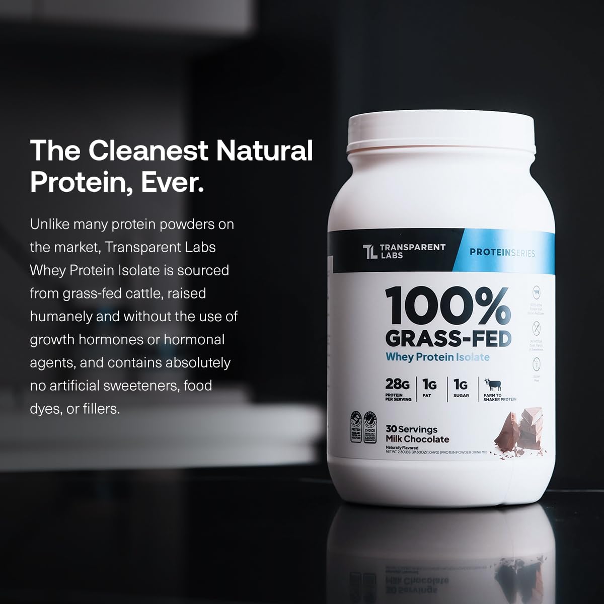 Transparent Labs Grass-Fed Whey Protein Isolate, Milk Chocolate, Creatine HMB, Unflavored - 30 Servings