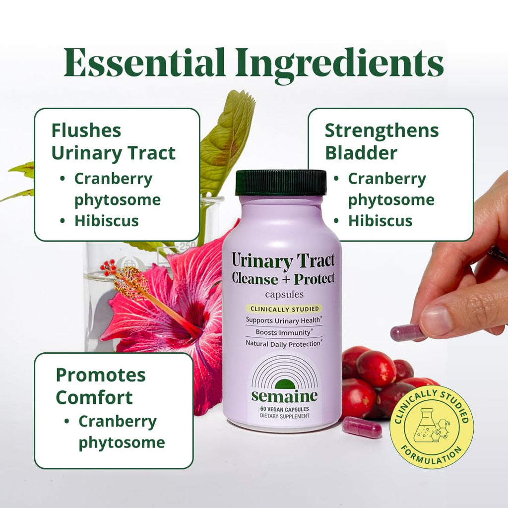 Semaine Urinary Tract Cleanse & Protect - Urinary Tract Health for Women, Cranberry Supplement for Women with Standardized Hibiscus, Daily Bladder Support Supplement, 30 Vegan Capsules