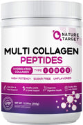 NATURE TARGET Multi Collagen Peptides Powder, 35 Servings | Type I, II, III, V, X, Hydrolyzed Collagen Peptides with Vitamin C Hyaluronic Acid, Supports Skin Hair Nail & Joint